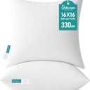 Oubonun 16 x 16 Throw Pillow Inserts - Soft, Plush & Decorative Down Alternative Pillows for Couch Sofa Bed, Machine Washable - White, Pack of 2