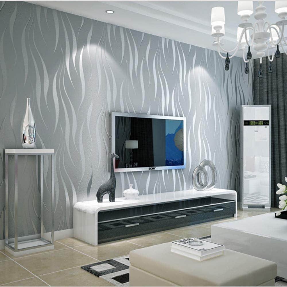 Simple Fashionable Non-woven Wallpaper 3D Embossed Three-dimensional Flocking Foaming Wave Stripes Bedroom Living Room TV Background Wall Shop Decoration20.87"Wx393.7"L Non-Pasted (Silver gray)
