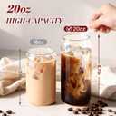 Iced Coffee Cups with Lids 2 pcs: 20 oz Glass Cups with Lids and Straws as Coffee Bar Accessories - Beer Drinking Glasses - Reusable Glass Tumbler,Cute Coffee Cups for Coffee,Juice,Gifts
