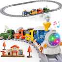 Hot Bee Train Set for Toddlers with Steam - Light Up & Sound Choo Choo Train, Electric Train Set for Toddlers 2-4, Magnetic Connection Train Toys, Birthday Gifts for Boys Girls 3 4 5 6