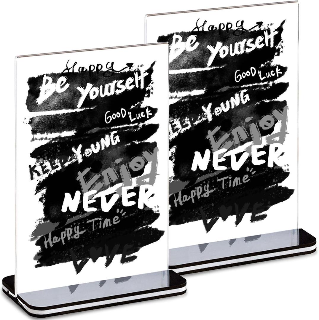 6x8 Clear Acrylic Sign Holder, 2 Pack Vertical Tabletop Menu Stand, Double-Sided Display for Restaurants, Weddings, Office Signs, Shatterproof Frame