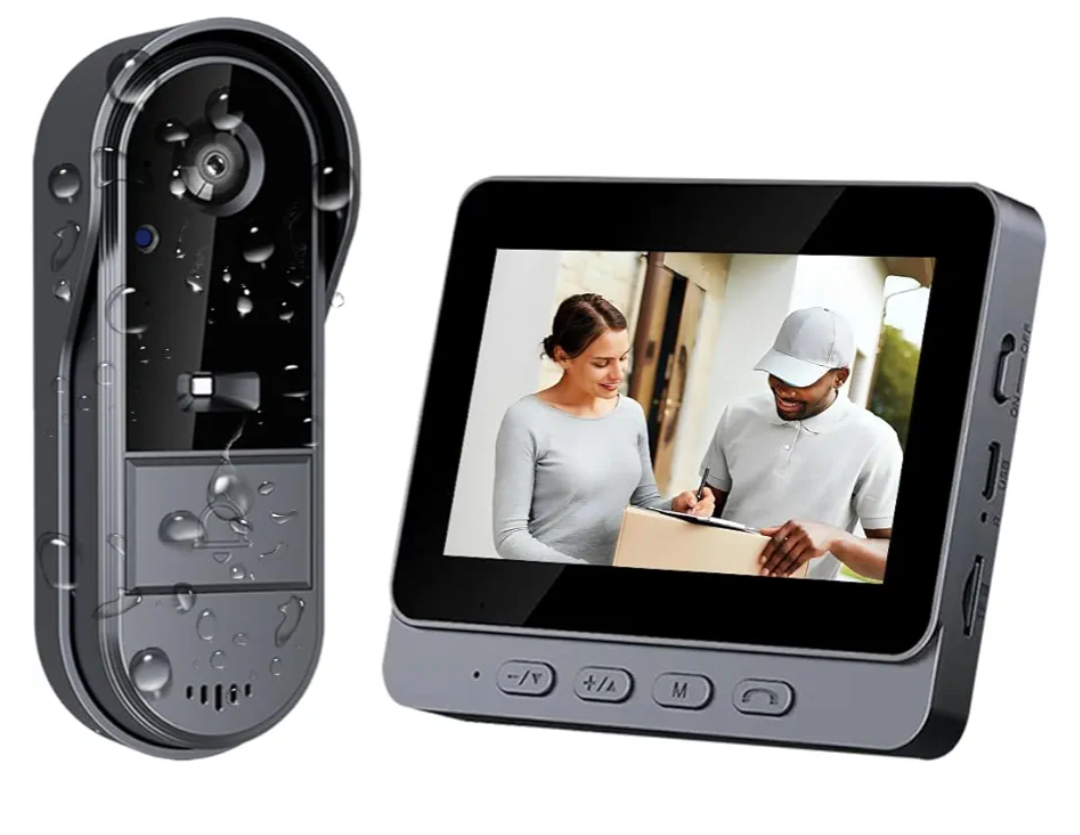 Doorbell Camera Wireless No Subscription 1080P, Waterproof Door Bell Camera with Monitor Screen Free Storage NO WiFi and APP Needed, Video Intercom Two-Way Audio, 170° View Angle,Night Vision