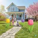 DoubleFill 3 Pcs Easter Decorations Outdoor 3D Metal Easter Eggs Tulip Yard Signs Decorative Garden Stakes Eggs Bunny Lawn Decorations Yard Decor for Spring Lawn Pathway Garden(Tulip Style)