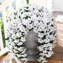3 x HyeFlora Artificial Flowers for Outdoors, 2pcs Faux Hanging Morning Glory Silk Fake Flowers Lifelike Artificial Plants UV Resistant Flowers for Outside Planter Patio Garden Porch Decor (White)