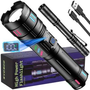 Rechargeable Flashlights High Lumens 100000 Long Distance, Single Click 3 Modes, Super Bright LED Flashlight USB C Long Lasting 15H, Powerful Strong Flash Light for Security Hiking Camping, 1 Pack