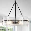 Modern Dining Room Chandelier 22 Black Textured Glass Chandelier Luxury Drum Crystal Light Fixture Farmhouse Round Hanging Lighting for Dining Room Kitchen Island Living Room Hallway Bedroom