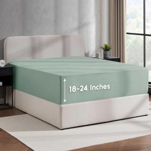 Nestl Sage Green Extra Deep Pocket King Fitted Sheet Only, Hotel Luxury King Size Fitted Sheets Easily Fits 18 to 24 Inch Mattress, Super Soft, Wrinkle-Free, and Breathable Sheets with Corner Straps