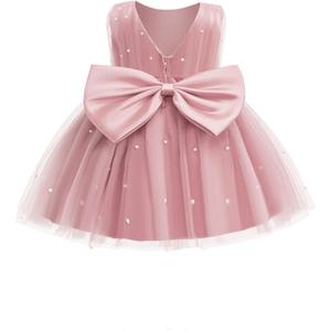 Toddler Baby Girls Princess Birthday Dress Flower Girl Pageant Party Tutu Wedding Formal Dresses Tulle Gown (Pink, 9-12M )
