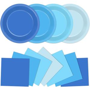 48Pcs Light Blue Baby Shower Decoration 7" Gradient Blue Disposable Paper Plates and Napkins Ocean Sky Party Dessert Cake Dinner Tableware Sets for Wedding Bridal Gender Reveal Birthday Party Supplies