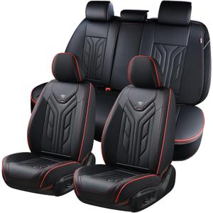 Coverado Seat Covers, Car Seat Covers Full Set, Leather Seat Covers for Cars, Automotive Seat Covers Car Seat Protector Car Accessories Fit for Most Sedans SUV Pick-up Truck(Black&Red)