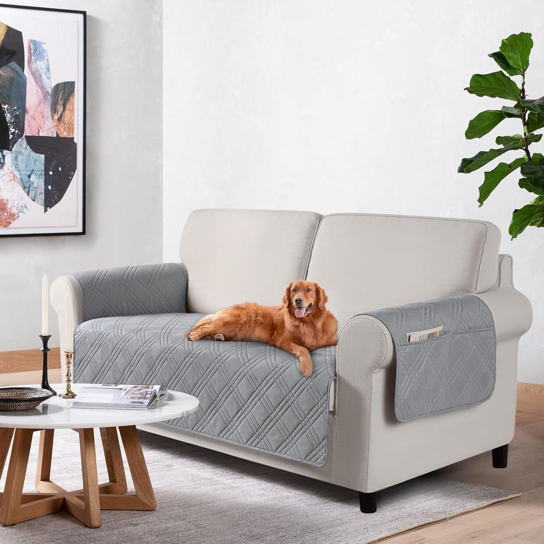 TAOCOCO Waterproof Loveseat Covers for Pets Dogs with Non Slip Backing, Sofa Seat Covers with Pocket for 2 Cushion Couch Washable Dog Couch Cover Protector Sofa Slipcovers(Loveseat Plus, Light Gray)