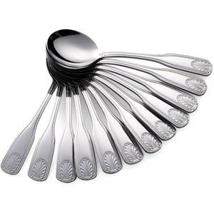 12-Piece Soup Spoon Set, 6.4-Inch Stainless Steel Round Spoons Dessert Spoons, Shell Pattern Teaspoons, Mirror Polished spoons silverware, Dishwasher Safe