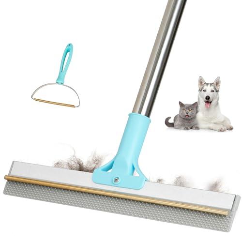 Thalomely Carpet Rake for Pet Hair Removal Tool, 2 in 1 TPU and Copper Rake Teeth, Uproot Clean Hair Remover with 54’’ Adjustable Long Handle, Reusable Cat & Dog Fur Broom for Carpets,Rugs, Mats,Car