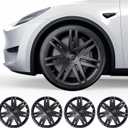 19 inch Wheel Covers for Tesla Model Y 2020-2024Full-Edge Coverage Hubcaps Compatible with Tesla Model Y Set of 4 Rugged ABS MaterialBaked EnamelMatte Black (Old-Model)