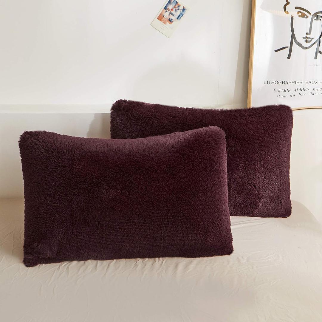 XeGe Faux Fur Throw Pillow Cases, Plush Shaggy Ultra Soft Pillow Covers, Fluffy Crystal Velvet Decorative Pillowcases, Furry Fuzzy Pillow Shams Zipper Closure, Set of 2 (King, Burgundy), Size: 36" x 20"