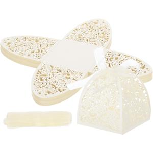 PATIKIL 2.36x2.36x2.76 Inch Favor Boxes, 50 Pcs Candy Party Gift Boxes for Wedding Mother's Day Easter Anniversary Christmas Graduation Celebration, Cream