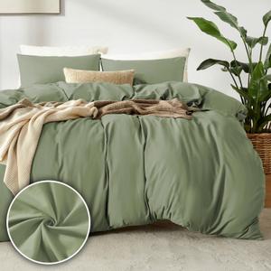 Dreamhood Duvet Cover Queen Size 90x90 and 2 Pillow Cases Soft Comfy Duvet Cover Set 3 Pieces with Button Closure Breathable Durable Bedding for All Seasons Light Olive Green