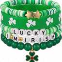 2 x St. Patrick's Day Bracelets with 4 Leaf Clover Irish Festivities Accessories Nature Stone Bracelet Trendy Gift for Adults Women