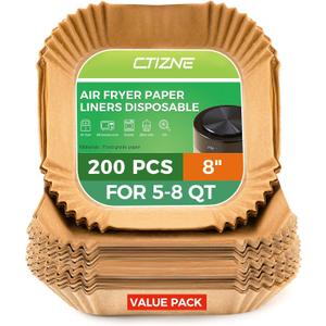 Air Fryer Liners Disposable, 200Pcs 8" Square Unbleached Parchment Paper Liners Non-Stick & Waterproof Oilproof for 5-8 QT Airfryer Basket, Baking, Roasting Microwave, Oven