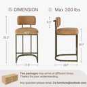 26" H Counter Height Bar Stools Set of 4, Modern Faux Leather Upholstered Barstools with Backrest for Kitchen Island, Gold Metal Frames, Brown