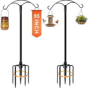 85 Inch Shepherds Hooks for Outdoor,Heavy Duty Shepherds Hooks for Outdoor with 5 Prong Base, Adjustable Stand Hanger for Garden Plant, Hummingbird Feeder, Lantern, Hanging Wedding Decor (2 Pack)