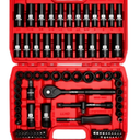 LLNDEI 3/8”Drive Impact Socket Set,Standard SAE(5/16 to 3/4-Inch) Metric Size(8-22mm), 95 Piece, CR-V Steel Deep&Shallow Kit, Adapters, Ratchet Handle, Screwdriver Bit Set, Spark Plug Socket, 6 Point