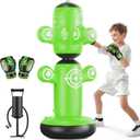 QPAU 360 Rotatable Punching Bag for Kids, Lager 64 Kids Punching Bag with Gloves, Hand Pump & 6 Targets, Bop Bag Inflatable Punching Toy, Karate Gifts for Boys, Girls (Green)