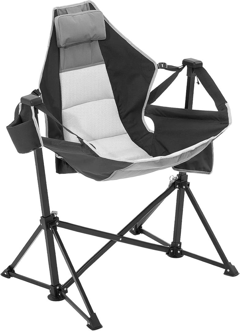 VEVOR Reclining Camping Chair, 300 lbs Load Camping Hammock Chair, Rocking Lounge Folding Chair with Cup Holder Storage Bag Headrest & Adjustable Backrest, for Camping and Other Outdoor Activities (Black)