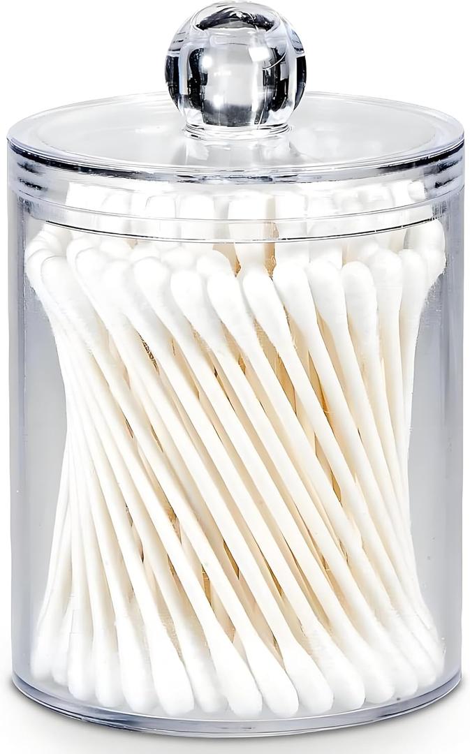 AXX Qtip Dispenser Apothecary Jars Bathroom - Qtip Holder Storage Canister Clear Plastic Jar for Cotton Ball,Cotton Swab,Q-Tips