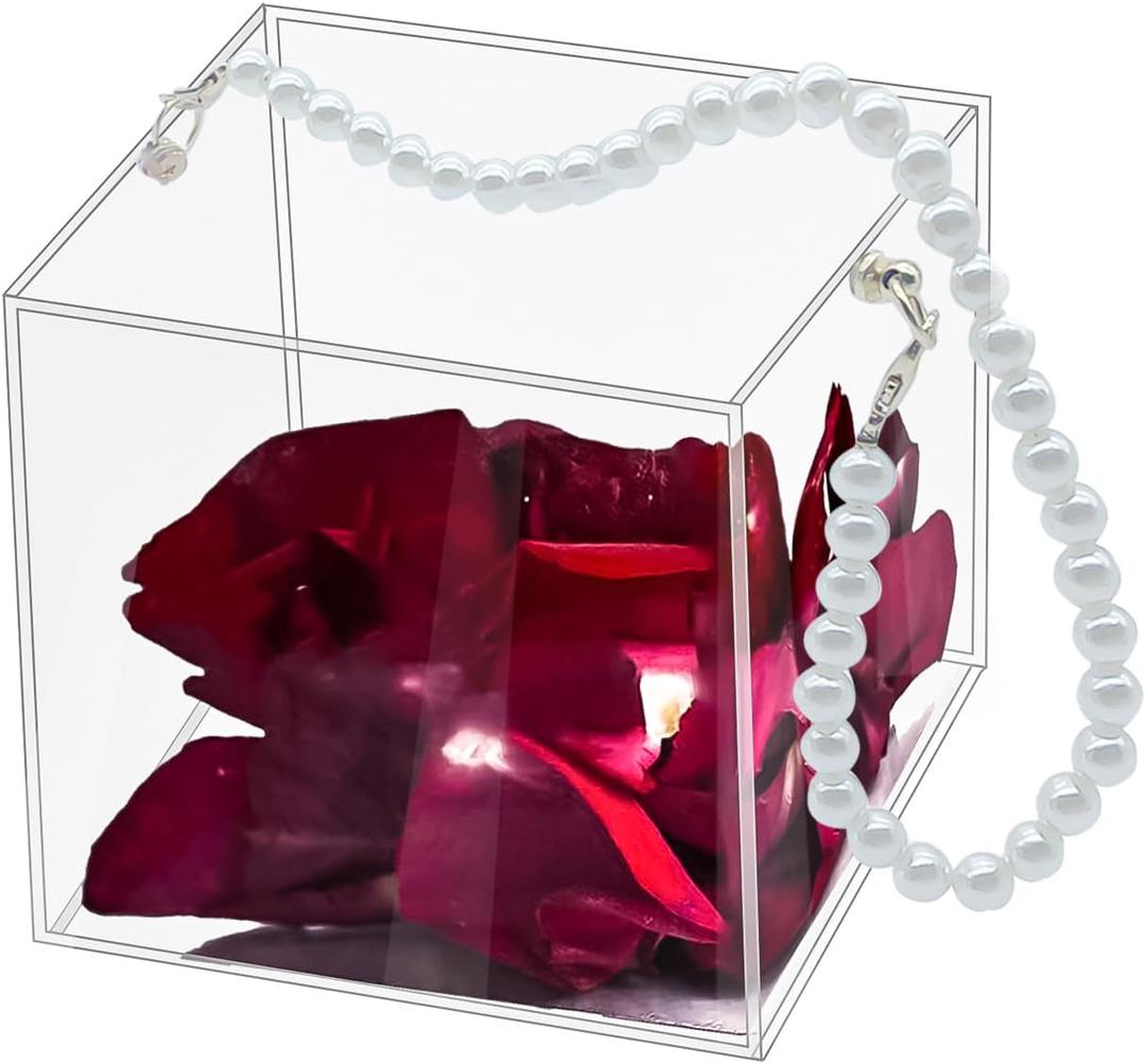 1 Pc Flower Girl Basket Wedding Basket Petals basket with Pearl Handle Acrylic Flower Holder for Confetti, Wedding Decoration(Pearl)