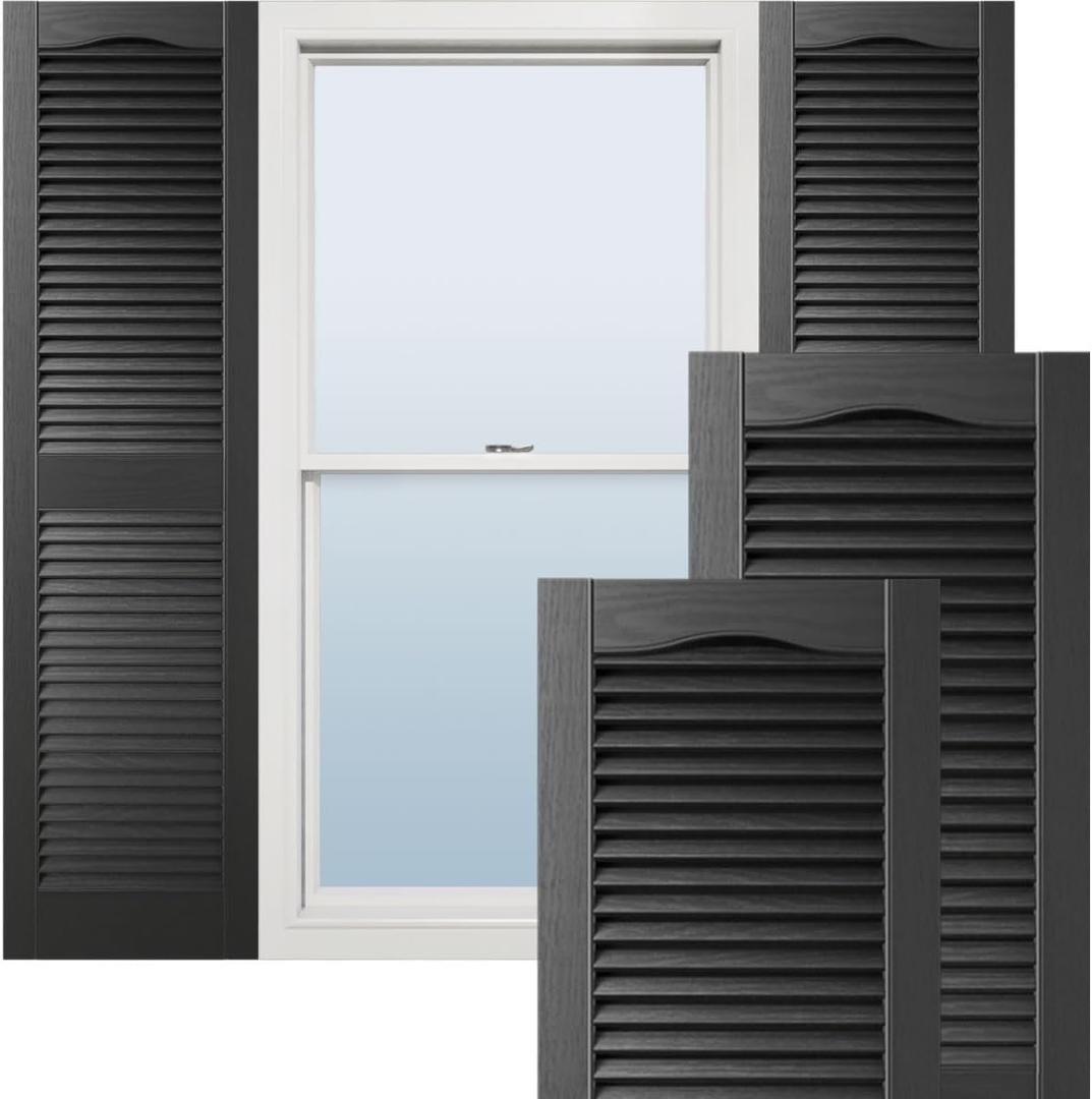 Ekena Millwork Lifetime Vinyl LL1S14X05200BL Standard Cathedral Top Center Mullion, Open Louver Vinyl Shutters, w/Installation Shutter-Lok's & Matching Screws (Per Pair), 14 1/2"W x 52"H, Black