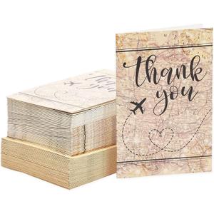 48 Pack Travel Thank You Cards with Envelopes, 4x6 Notecards with Airplane, Map, and Adventure Design (Brown) - Airplane Thank You Cards