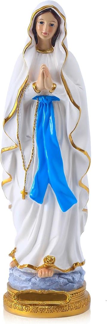 QIANLING 12Inch Lourdes Virgin Mary Statue - Hand Painted Virgin Mary Statue, Catholic Mother Mary Figurine, Blessed Madonna Our Lady of Grace, Altar, Prayer Room & Home Decor Religious Gift
