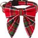 ADOGGYGO Christmas Dog Collar with Bow, Adjustable Cotton Red Green Plaid Bowtie Dog Christmas Collars for Small Medium Large Dogs Pets (Medium, Xmas)