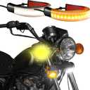 2PCS Motorcycle LED Turn Signal Light, Flexible Switchback Dual-Color White & Amber Fork Turn Signal Blinkers, DRL Daytime Running Light, Waterproof Adjustable Strips Bars Universal for Motorbike (5")