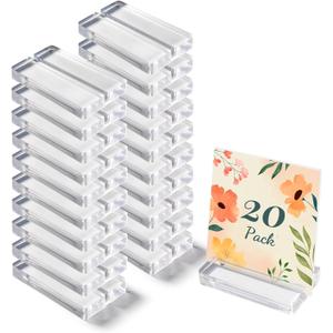 Acrylic Place Card Holders - 4 Inch Clear Table Number Holders Display Stand for Wedding Sign Name Card Menu Photos, Table Number Stands for Party Office Events Meeting Decoration, 20 Pack