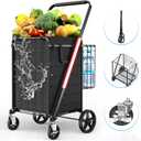 Large Folding Shopping Cart with Swivel Wheels & Brakes - 420lbs Foldable Rolling Grocery Cart with Double Basket & Waterproof Liner, Portable Heavy Duty Utility Carts for Laundry