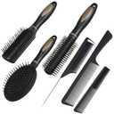 6 Pieces Detangling Styling Comb Set for Women and Men - For Straight, Curly, and All Hair Types (Black)