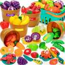 Play Food Set for Kids Kitchen- 68 Pcs Kitchen Food Toy for Toddlers, Cutting & Color Sorting Fake Food/ Fruit/ Vegetable Accessories, Birthday Gifts for 3 4 5 Years Old Boys Girls