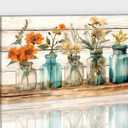 Hzddty Farmhouse Bathroom Wall Decor Teal Vintage Floral Vase Canvas Print Picture for Country Bathroom Decor, Flower Picture Artwork for Walls Home Decor 18x24 Inches