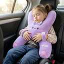 Kids Car Sleeping Pillow - X-Shaped Plush Animal for Neck & Back Support - Hands & Seat Belt Slot - Machine Washable & Compressible - Perfect for Car, Plane, Train, Boat & More - Purple