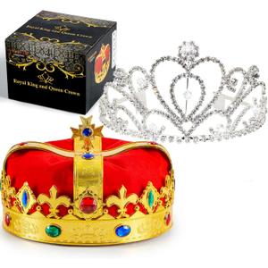 JOYIN 2 Pack Royal Crowns, Halloween Party Costume Accessories, King's and Queen's Crowns for Kids and Audults