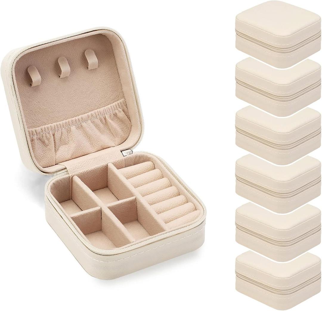 ZPROW Travel Jewelry Case, Mini Portable Jewelry Travel Boxes, Small Jewelry Organizer for Rings, Earrings, Pendants, Watches, Necklaces, Lipsticks Organizer Storage Holder Case (White-6packs)