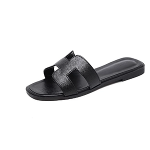 Women's Flat Slide Sandals Flat Sandals Band Sandals Black Leopard Metallic Sandals, Size 9