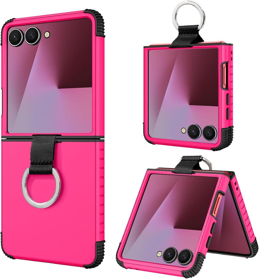 BENTOBEN for Samsung Galaxy Z Flip 7 5G Case with Ring, Heavy Duty 2 in 1 Full Body Rugged Galaxy Z Flip7 Case Girls Women Boy Men Shockproof Protection Cases Cover for Samsung Z Flip 7 6.9, Hot Pink