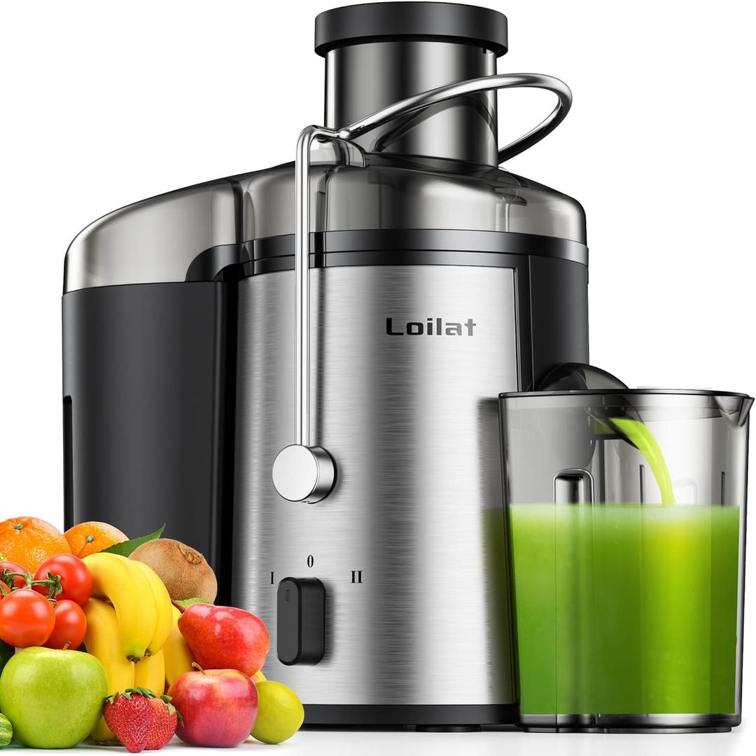 Loilat 
Juicer Machine, 500W Juicer with 3” Wide Mouth for Whole Fruits and Veg, Centrifugal Juice Extractor with 3-Speed Setting, Easy to Clean, Stainless Steel, BPA Free (Black)