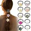 CWJCYTNSN 10 Pcs Flower Hair Cuff Ponytail Holders Black Elastic Hair Ties for Women Girls Cute Elegant Colorful Rhinestone Hair Accessories for Thick Thin Hair