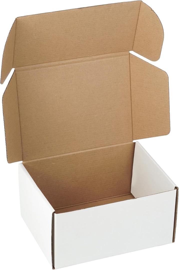 25 Pack 8"x6"x4" inch Small Shipping Boxes White Corrugated Cardboard Box for Small Business, Mailer, Shipping, and Packing