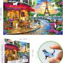 Paris Street 500 Piece Jigsaw Puzzle for Adults & Seniors, Eiffel Tower Cafe Scene Sunset, Romantic Parisian Landscape Travel Art, Family Puzzle with Letters on Back(23" x 15")