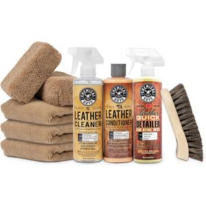 Chemical Guys Leather Cleaner and Conditioner Detailing Kit - Leather Care Kit For Natural, Synthetic, Faux, Pleather, and More for Car Interiors, Apparel, Furniture, Boots & Accessories - 9 Items